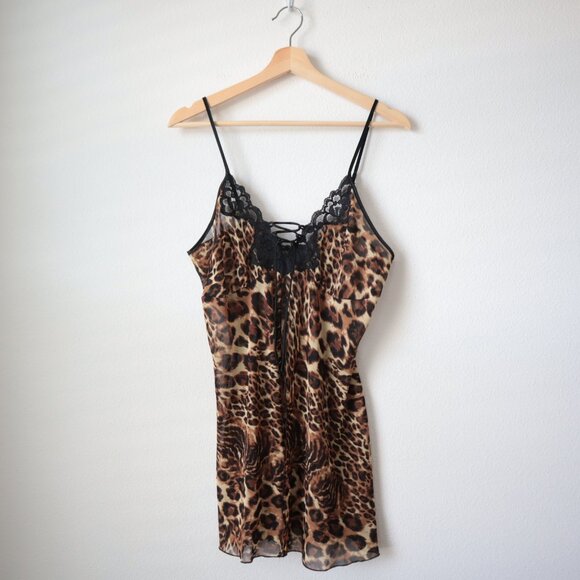 Vintage California Dynasty Leopard Print Open Front Teddy | M - Picture 1 of 6